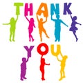 Children silhouettes holding letters with THANK YOU Royalty Free Stock Photo