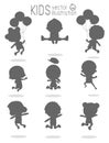 Children silhouettes jumping, Kids silhouettes jumping on white background, Multi-ethnic children jumping, Kids jumping with joy