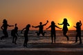 Children silhouettes jumping