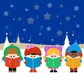 Group of children singing Christmas carols. Vector illustration Royalty Free Stock Photo