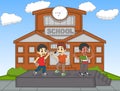 Children singing in front of their school cartoon vector illustration Royalty Free Stock Photo