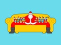 Children sit on santa claus. Giving Christmas gift. Funny babies. Xmas and New Year vector illustration