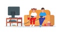 Children sitting on sofa and playing video games. Royalty Free Stock Photo