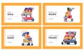 Children Sitting in Strollers Landing Page Template Set. Cute Toddlers Boys and Girls Characters Sit in Prams