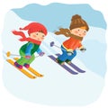 Children are skiing. Winter