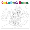 Children on the sled coloring book