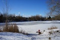 Children sledding in snowy winter. Berlin, Germany Royalty Free Stock Photo