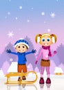 Children with sleighs in the snow Royalty Free Stock Photo