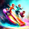 Children slide on a slide in a childrens amusement park. 3d illustration Generative AI Royalty Free Stock Photo