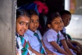 Children smiling on the car before go to school