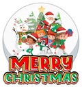 Children in snowdome with Merry Christmas logo