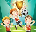 Children Soccer champion with trophy. Royalty Free Stock Photo