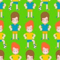 Children soccer pattern seamless. Boy football player set. team Little footballer Vector illustration Royalty Free Stock Photo