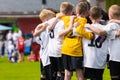 Children Soccer Team. Kids Football Academy. Young Soccer Players in Jersey Shirts Standing Together on the Pitch Royalty Free Stock Photo