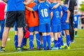 Children soccer team. Kids standing together on the pitch