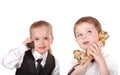 Children speaking by telephone. Royalty Free Stock Photo