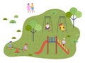 Children spending time at playground, kindergarten, kids have fun, recreation outdoors at summer