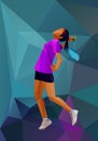 Children sport, girl badminton player. Color illustration