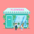 Children standing in front of the flower store Royalty Free Stock Photo