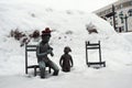 Children statues with a hat, OTU City, Hokkaido, Japan.