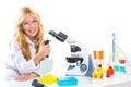 Children student girl in kid chemical laboratory Royalty Free Stock Photo