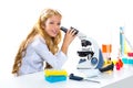 Children student girl in kid chemical laboratory Royalty Free Stock Photo