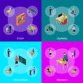 Children Student and Teacher Education Concept Banner Set 3d Isometric View. Vector