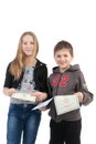 Children study the documents Royalty Free Stock Photo