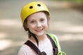 Children summer activities. Toddler age. Safe Climbing extreme sport with helmet. Active children. Portrait of a