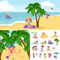 Children summer vacation. Kids Playing sand around water on beach Royalty Free Stock Photo