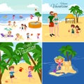 Children summer vacation. Kids Playing sand around water on beach Royalty Free Stock Photo