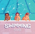 Children on a swimming course