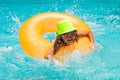 Children swimming on floating ring in pool. Kids summer portrait. Royalty Free Stock Photo