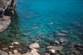 Children swimming in the ocean water below in Cinque Terre Italy Royalty Free Stock Photo