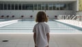 Children swimming in pool, adults standing, enjoying leisure activity generated by AI