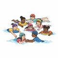 Children swimming in pool with floatation devices Royalty Free Stock Photo