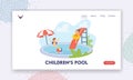 Children in Swimming Pool Landing Page Template. Boy and Girl Characters Having Fun on Summer Vacation, Kids Joy Royalty Free Stock Photo