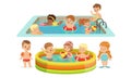 Children swimming in the pool. Vector illustration.