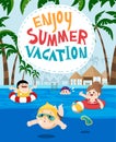 Children swimming in a resort for summer vacation Royalty Free Stock Photo