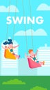 Children on Swing Outdoors Recreation Text Banner