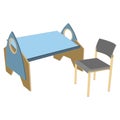 Children table with chair 3d view illustration object