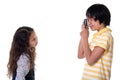 Children take photos digital Royalty Free Stock Photo