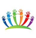 Children teamwork painted hands icon logo