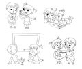 Children and technical progress. Coloring book Royalty Free Stock Photo