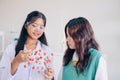 Children teen role playing scientist at fun science chemical lab workshop for learning education in school Royalty Free Stock Photo