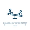 Children on teeter totter icon. Linear vector illustration from poi public places collection. Outline children on teeter totter Royalty Free Stock Photo