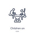 children on teeter totter icon from people outline collection. Thin line children on teeter totter icon isolated on white Royalty Free Stock Photo