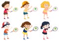 Children tennis players cartoon