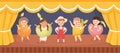 Children in Theater Play Wearing Costumes Performing on Stage Vector Illustration