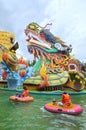 Children and their families are playing water games in the lake of Dam Sen in Saigon Royalty Free Stock Photo